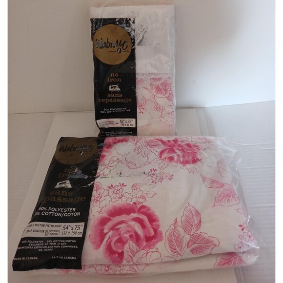 Vintage Wabasso Set of Double Bottom Fitted Sheet and 2 Regular Pillow Slips - Picture 1 of 5